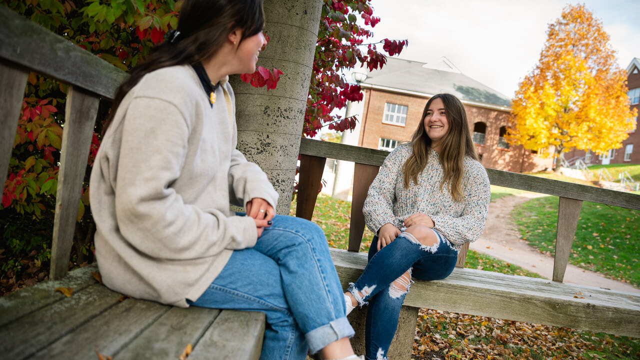 Students chat on the Mount Carmel Campus.