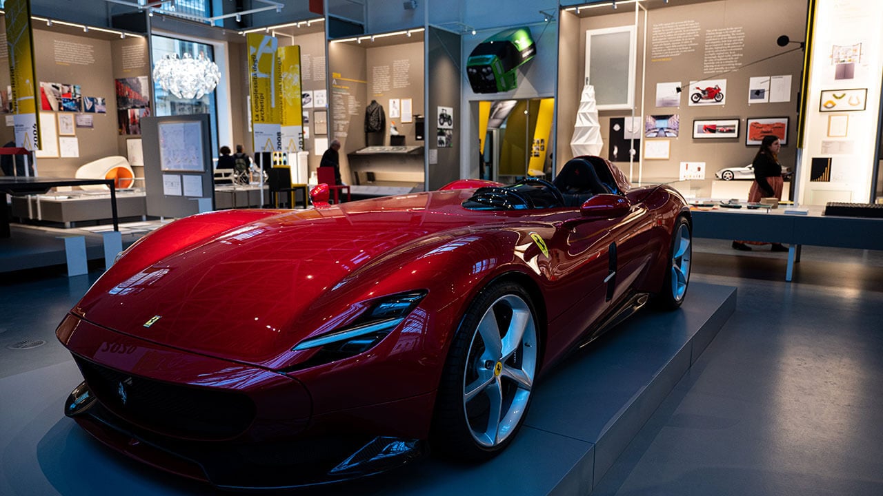 Photo of a Ferrari at an Italian design museum