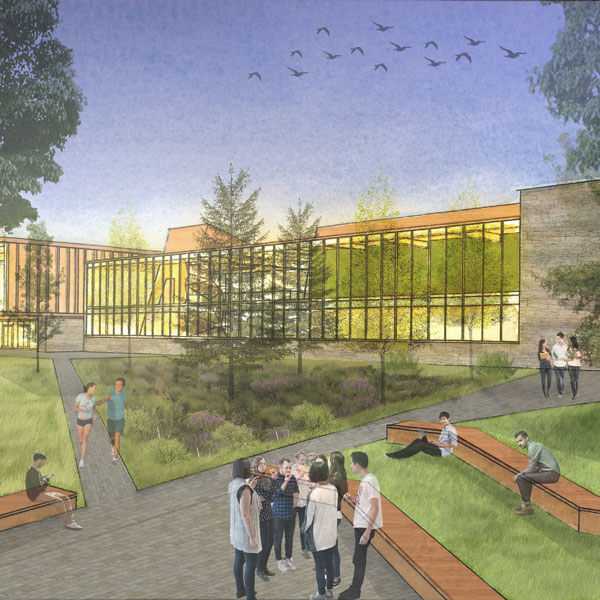 Rendering of the southeast wall of the wellness center