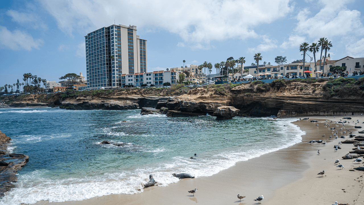 View of San Diego beach and buildings