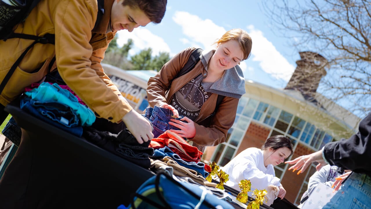 Students participate in a small business pop-up shop on the Mount Carmel campus.