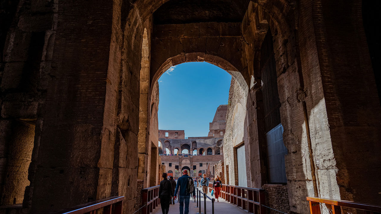 Long shot of the Colosseum entrance