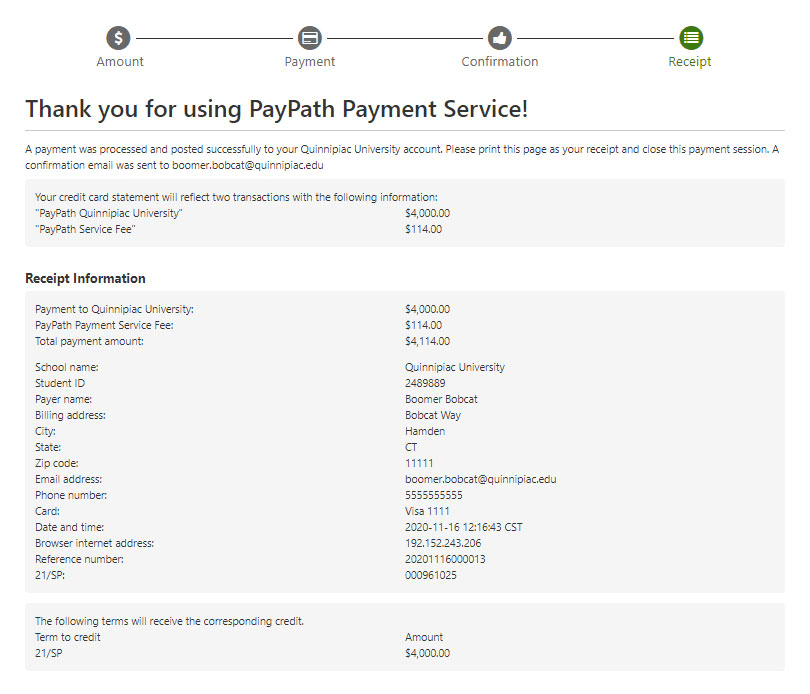 Payment confirmation page