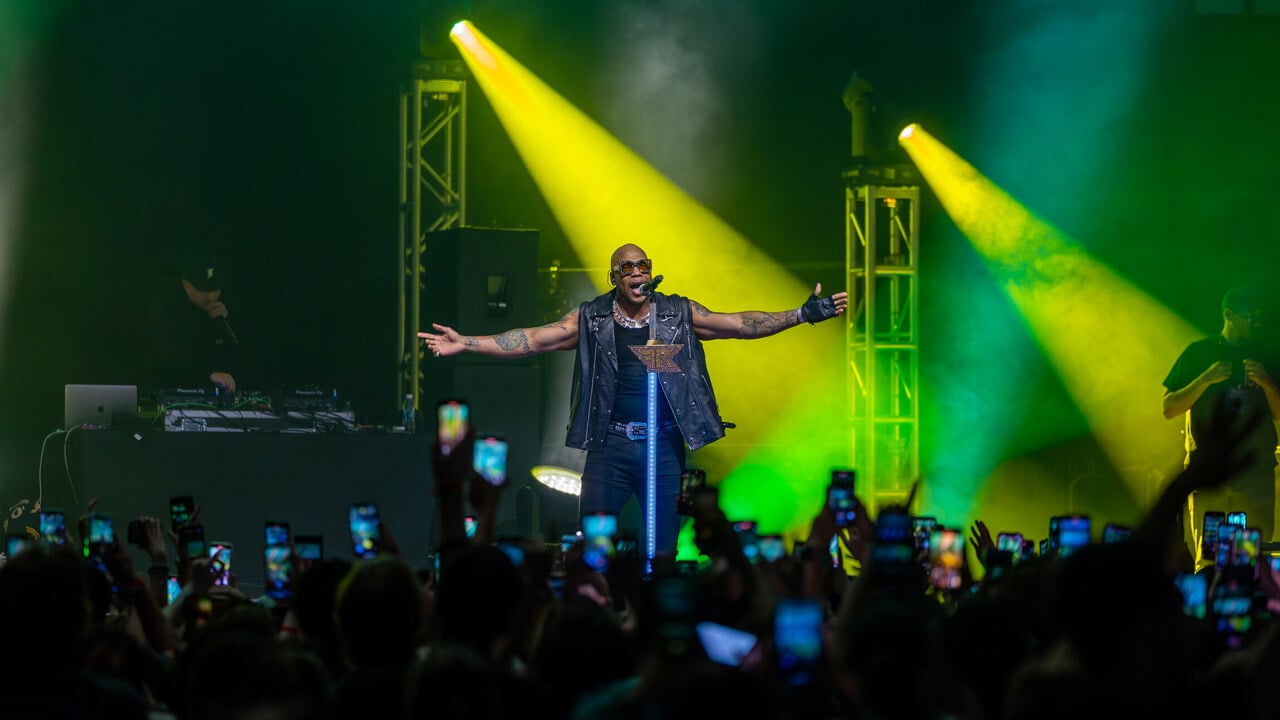 Flo Rida sings to the crowd at Wake the Giant
